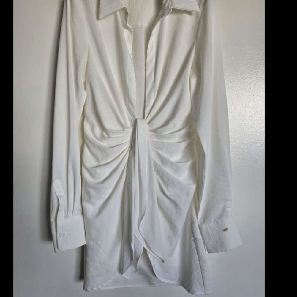 White Collared Plunging Neck Shirt Dress NWT